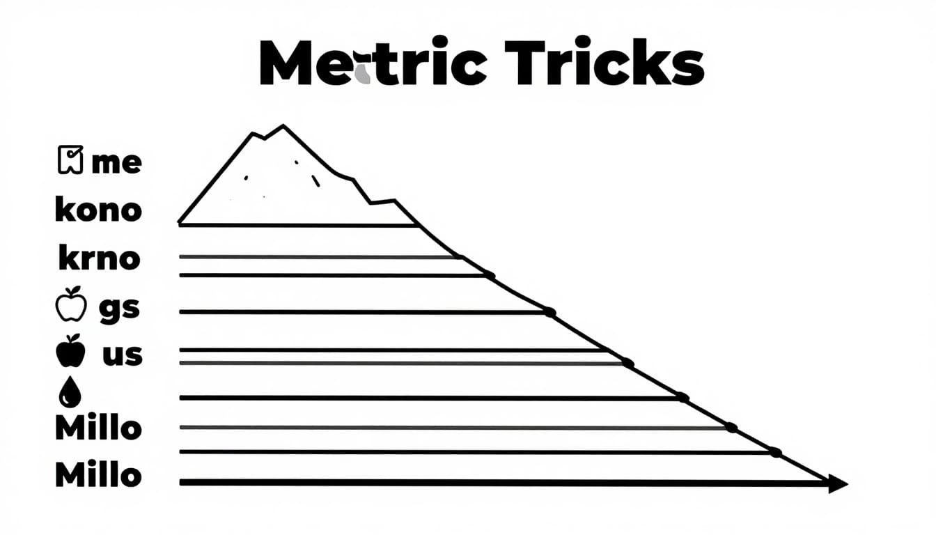 Stylized vertical ladder graphic representing metric prefixes from kilo at the top to milli at the bottom, with illustrative icons like a mountain for km, apple for g, and drop for ml in simple line art vector style on white background.